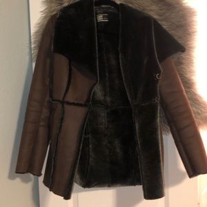 Faux shearling sprawl collar jacket